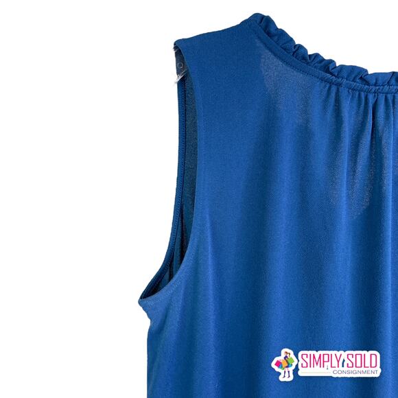 Banana Republic Women's Blouse Tank Top Sleeveless Blue Ruffled V-Neck Stretch L - Picture 7 of 9